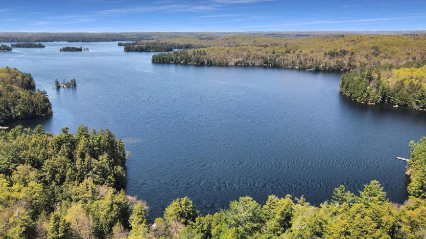 Summertime photo of Kennisis Lake from the air.