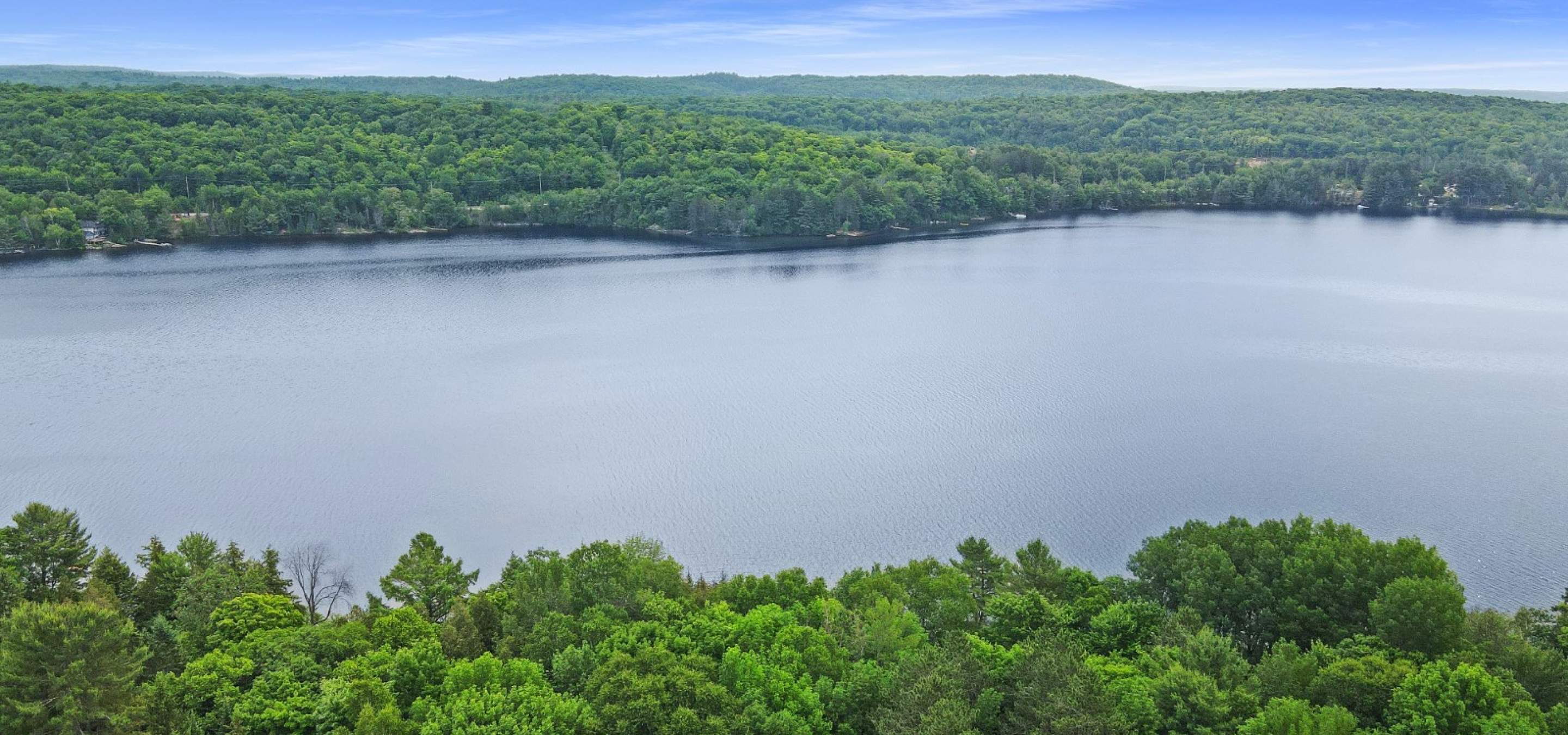 Lake with green tress on either side 