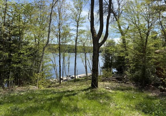 vacant lot looking out over a lake. green grass and trees